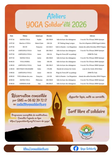 Ashtanga yoga solidaire à Quimper tout l’été